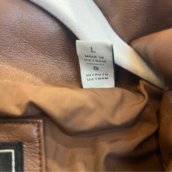 Levi's Womens Faux Leather Quilted Puffer Jacket Brown Button Zip Close Size L - Picture 6 of 11